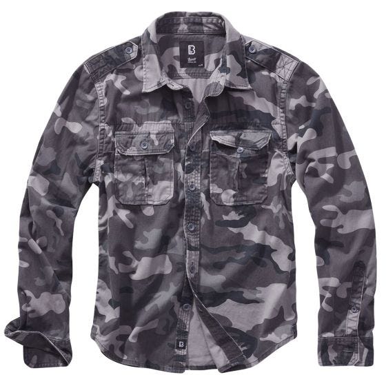 Brandit Langarm-Hemd in Vintage-Optik Olivgrün Grey Camo