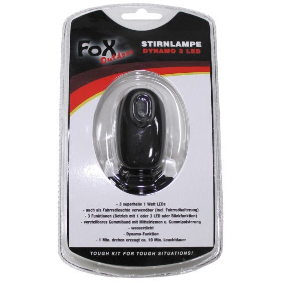 Fox Outdoor Dynamo Head Lamp 3 LED Schwarz