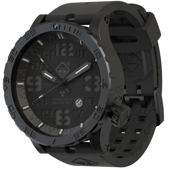 Hazard 4 Heavy Water Diver Titanium Blackout GMT-Armbanduhr mit Tritium-Lichtquelle Schwarz/Blau/Rot