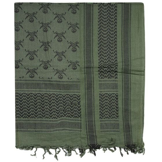 Mil-Tec Shemagh-Tuch mit Totenkopf-Motiven Olivgrün / Schwarz