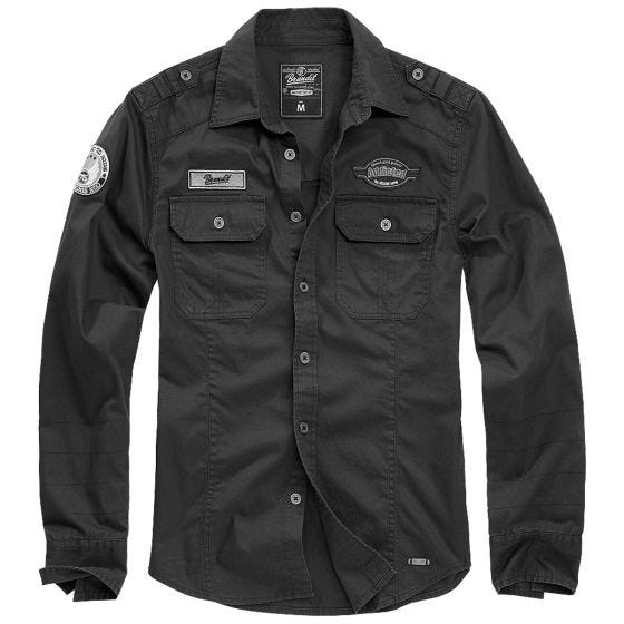 Brandit Luis Vintage Shirt mit Aufnähern - Schwarz