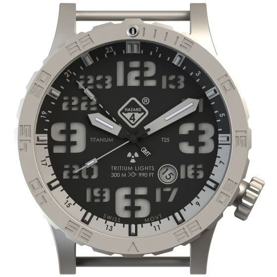 Hazard 4 Heavy Water Diver Titanium BlackTie GMT-Armbanduhr mit Tritium-Lichtquelle Weiß/Blau/Rot