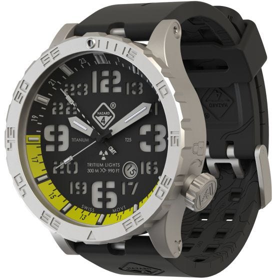Hazard 4 Heavy Water Diver Titanium BlackTie GMT-Armbanduhr mit Tritium-Lichtquelle Gelb/Grün/Gelb