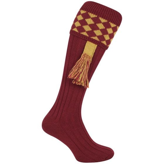 Jack Pyke Harlequin Jagdsocken Burgunderrot / Goldfarben