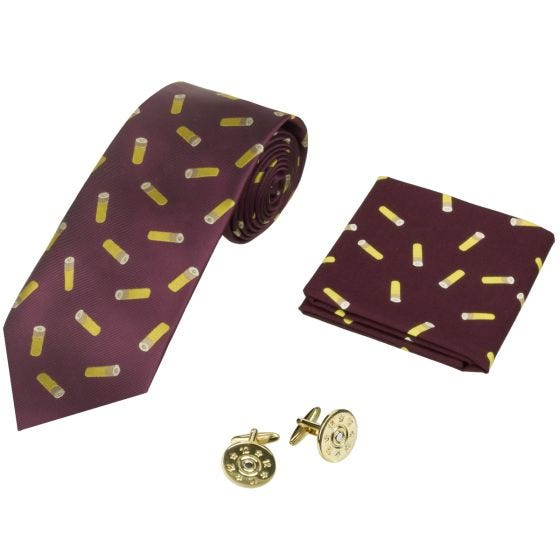 Jack Pyke Geschenk-Set aus Krawatte, Taschentuch und Manschettenknöpfen im Patronen-Design Wine