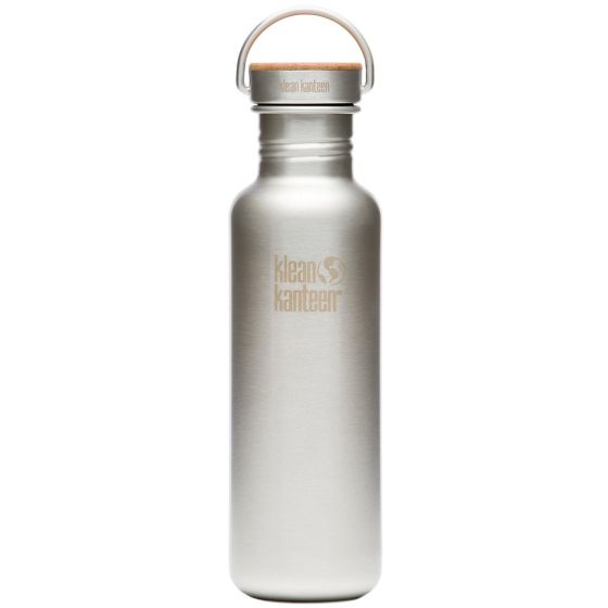 Klean Kanteen Reflect 800 ml Trinkflasche mit Unibody Bamboo Cap Brushed Stainless