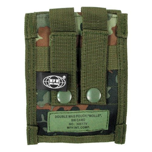 MFH 9mm Kleine Doppel-Magazintasche mit MOLLE-Befestigungssystem Flecktarn