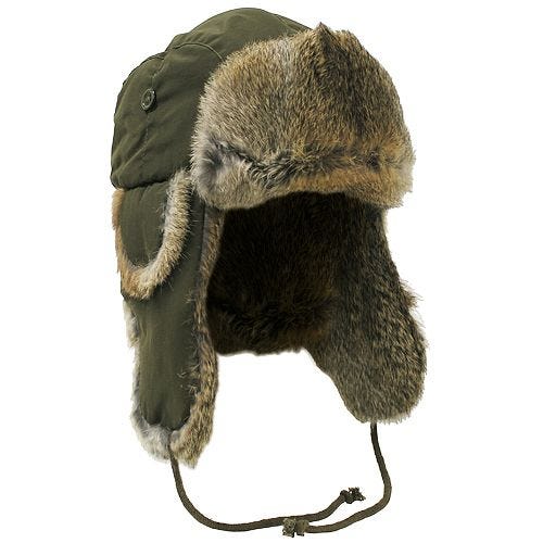 MFH Wintermütze Oliv mit braunem Kaninchenfell