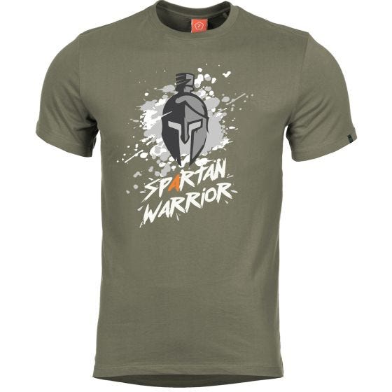 Pentagon Ageron T-Shirt mit Aufschrift „Spartan Warrior“ Olivgrün